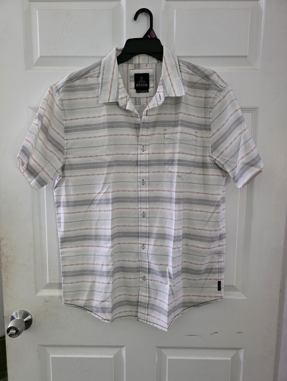 Men Size XL Prana Caual Button Front Shirt White Stripe